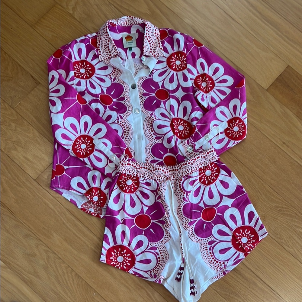 Farm Rio Vibrant Floral Pink and Red Set Size Small